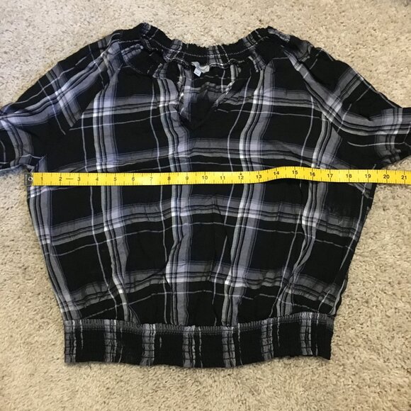 Black & White Plaid Rayon Ruch Waist Crop Top - Picture 12 of 15